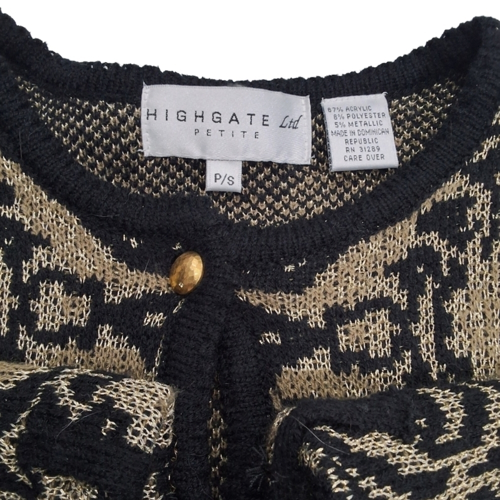 ✨2/$25~Highgate Ltd VTG 80s Button Up Knit Cardigan~Black Gold~Formalwear~SM P - Picture 3 of 8